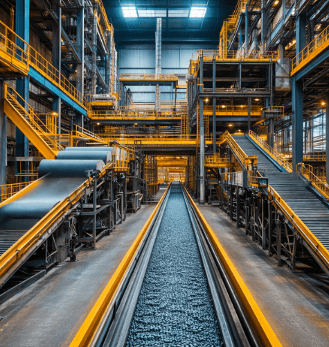 Industrial steel structure interior with staircase
