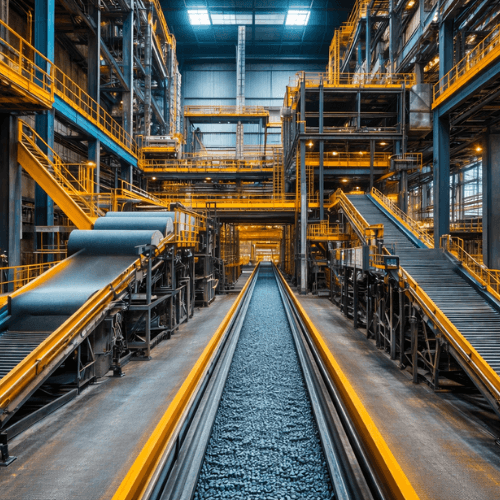 Industrial steel structure interior with staircase