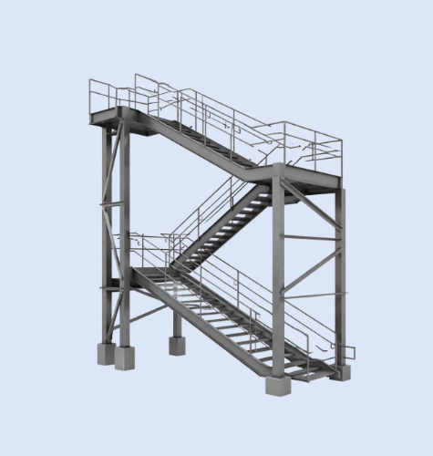 Steel plant interior industrial structure with conveyor system